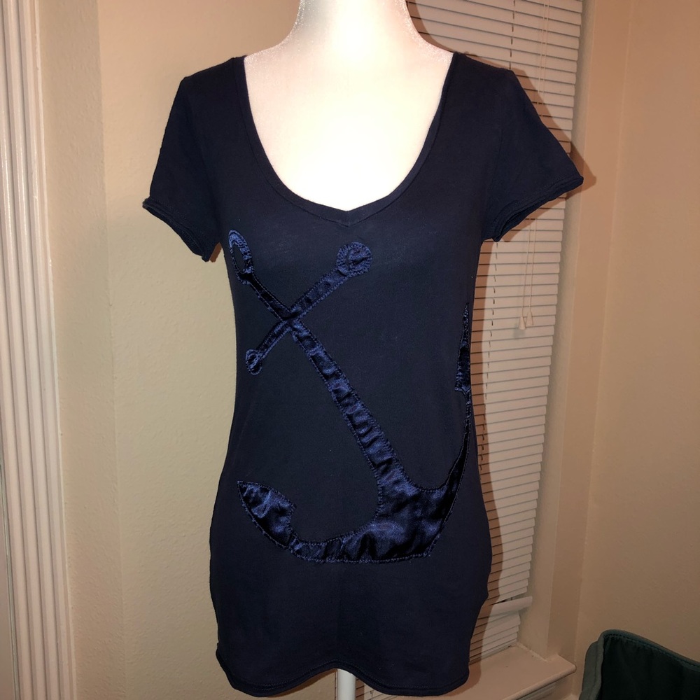 NAVY JCREW ANCHOR T-SHIRT VNECK